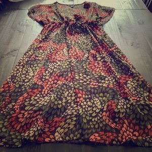 H&M dress, earthtones with gold pinstripes